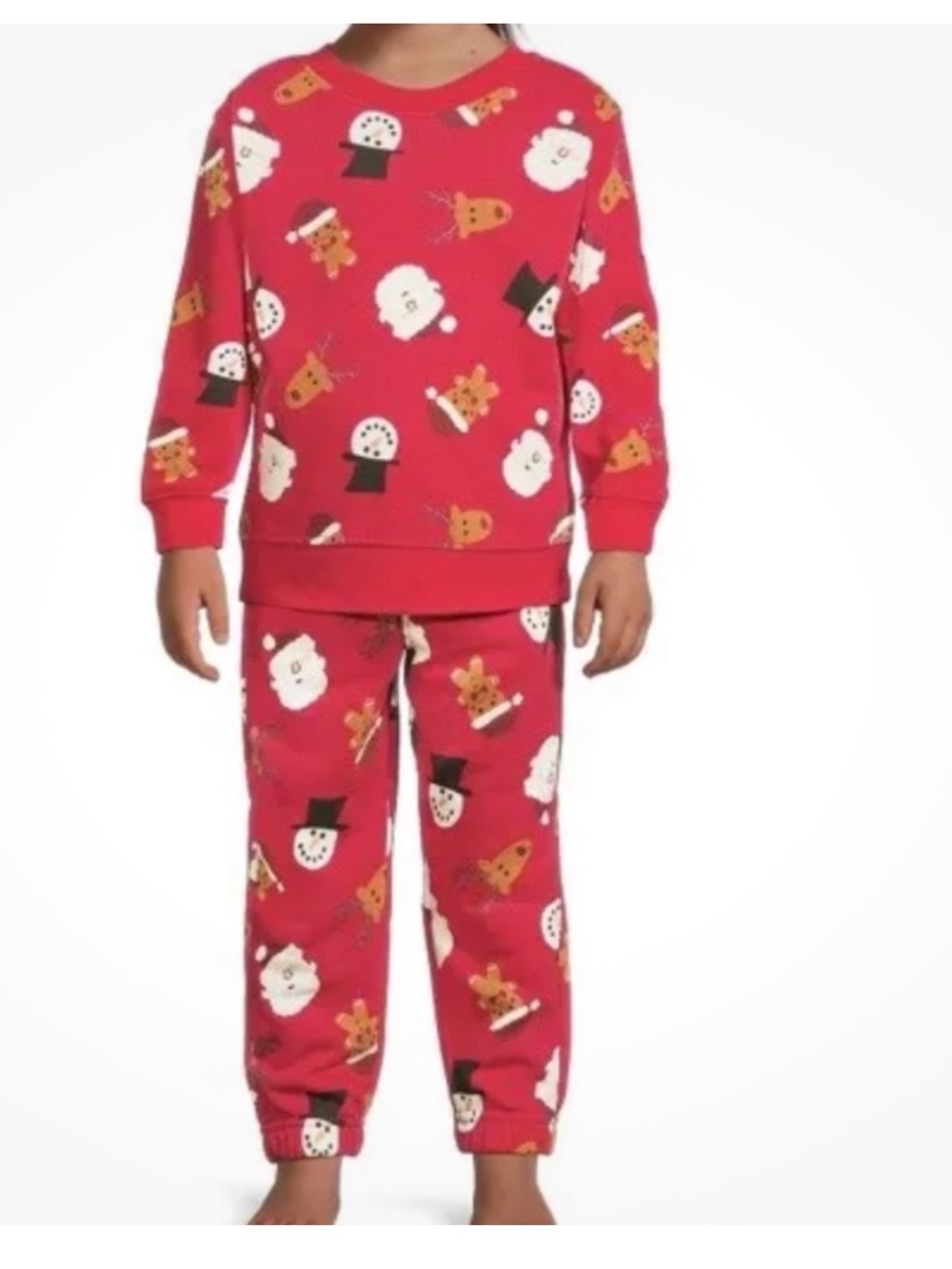 Better Cotton Holiday Red Kids Pajama Set with Santa and Gingerbread Design